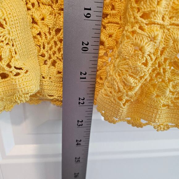 Vintage Lace Cardigan Womens Medium Yellow Crochet Open Knit Cottage Boho Fairy - Picture 8 of 9